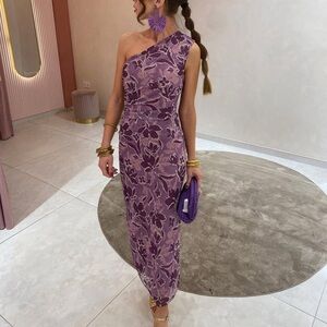 NWT Purple Floral One-Shoulder Dress